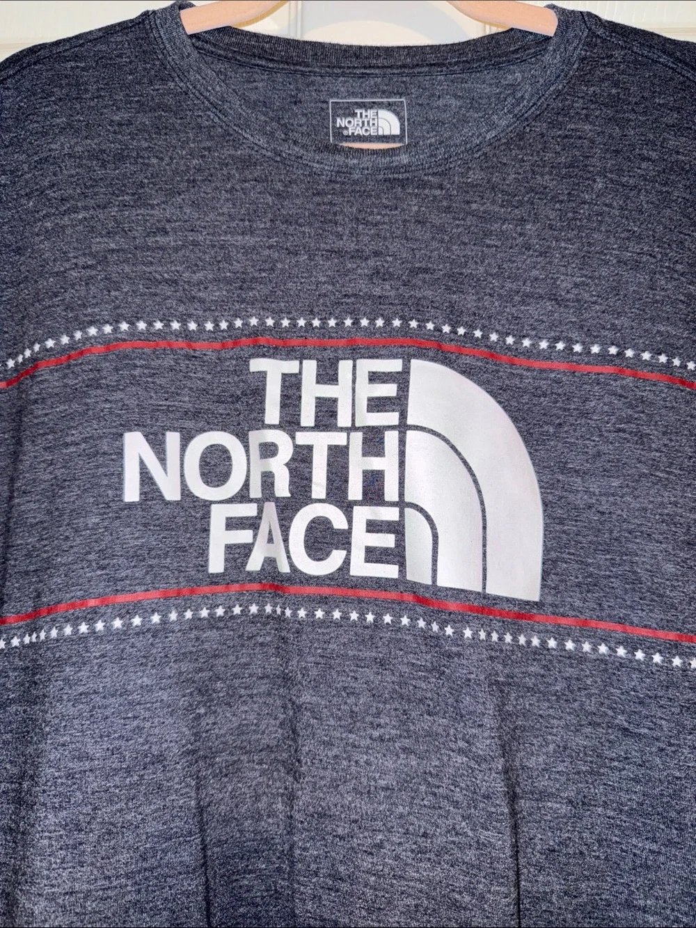The North Face Men's Heather Gray Logo Tee with Subtle Red Accents